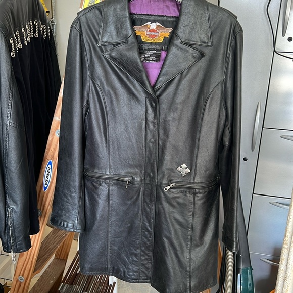 Harley Davidson Leather Trench Coat - Picture 1 of 4